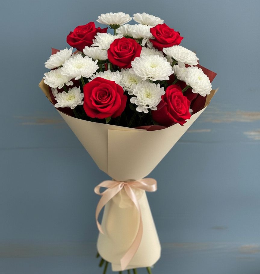 Букет цветов из: Розы и Хризантемы в Комсомольское Чувашия