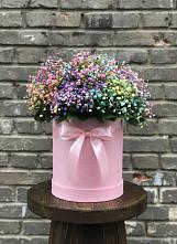 Цветочная композиция из Гипсофила и Розы в шляпной коробке в Комсомольское Чувашия