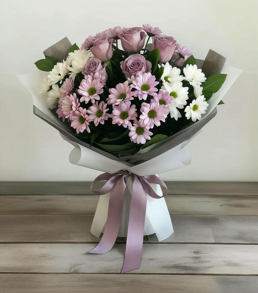 Букет цветов из: Хризантемы и Розы в Комсомольское Чувашия