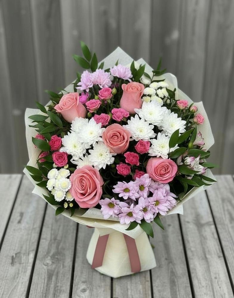 Букет цветов из: Альстромерии, Гвоздики, Розы и Хризантемы в Комсомольское Чувашия