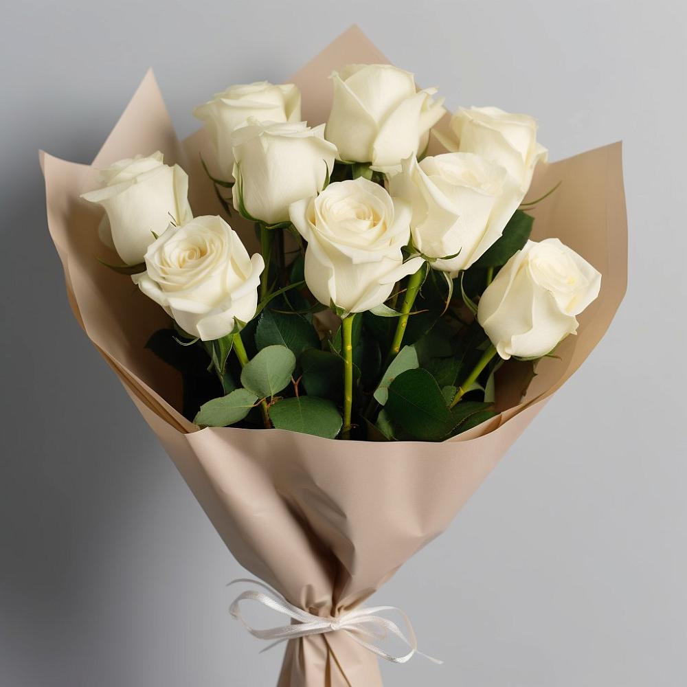 Букет 9 Белых роз Эдлесс Лав в Комсомольское Чувашия