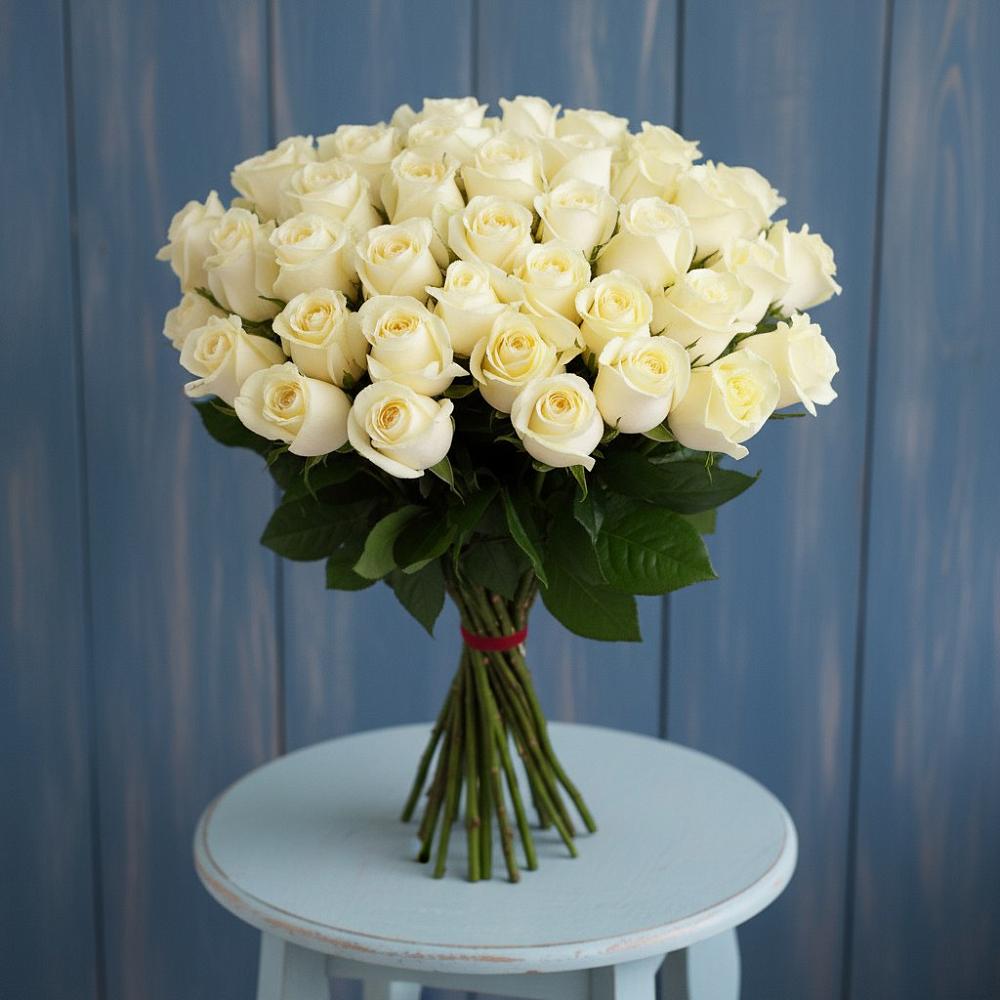 Букет 51 Белая роза Эдлесс Лав в Комсомольское Чувашия