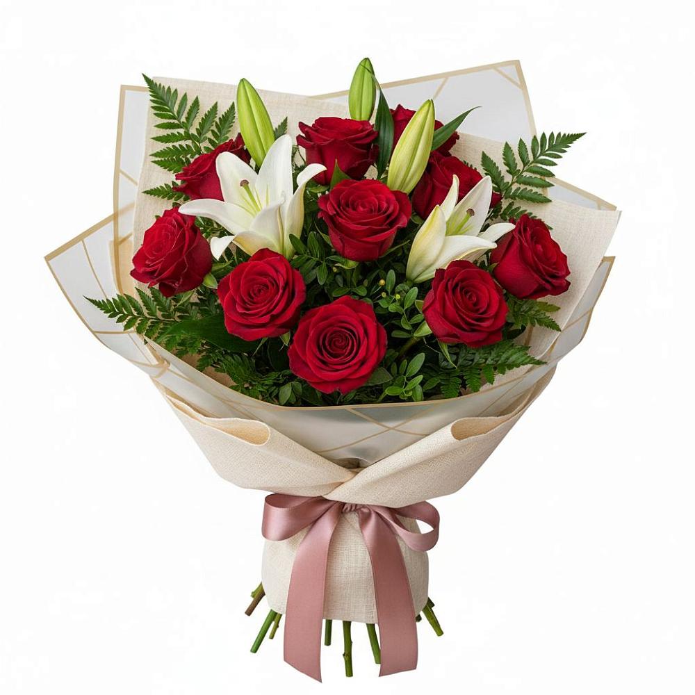 Букет цветов из: Лилии и Розы в Комсомольское Чувашия