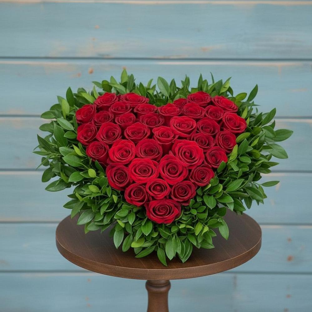 Цветочная композиция из Розы в виде сердца в Комсомольское Чувашия