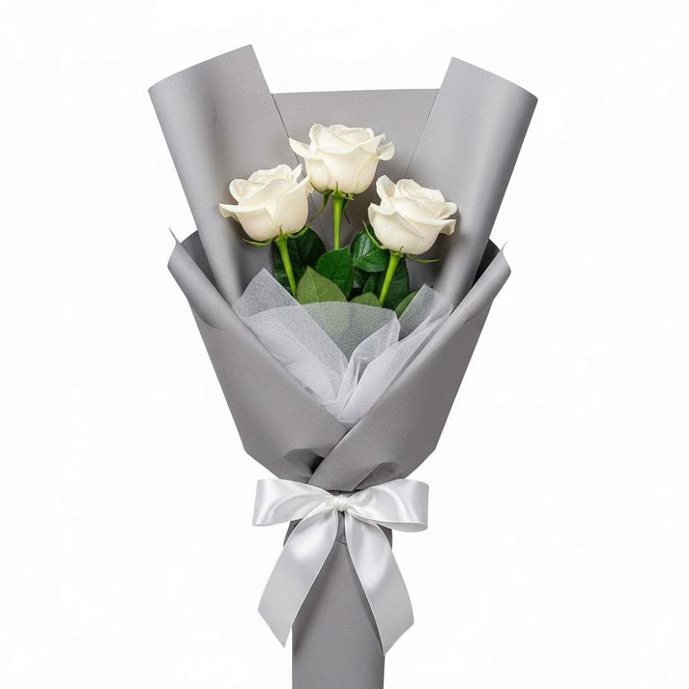 Букет 3 белые розы в Комсомольское Чувашия