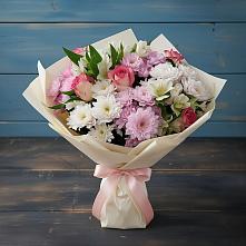 Букет цветов из:  Хризантемы, Альстромерии и Розы в Комсомольское Чувашия