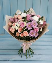 Букет цветов из:  Хризантемы, Розы и Альстромерии в Комсомольское Чувашия