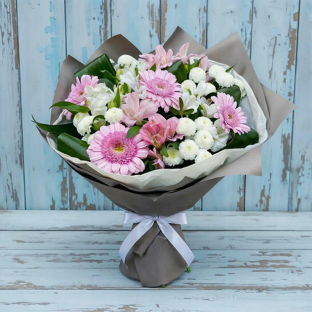 Букет цветов из: Герберы, Альстромерии и Хризантемы в Комсомольское Чувашия